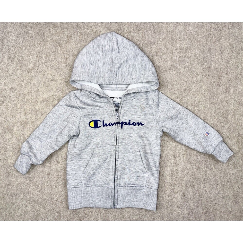 Champion Boys Size 2T Full Zip Gray Hooded Sweatshirt Long Sleeve